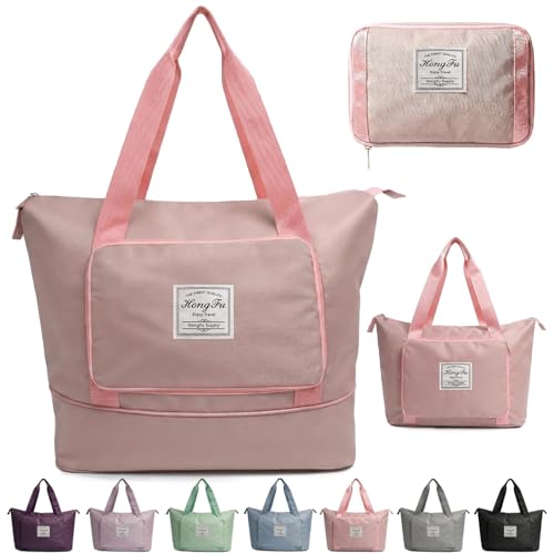 VERAT 41L Expandable Travel Duffle Bag for Women | Waterproof Nylon Foldable Travel Bag | Overnight Luggage Handbag with Wet Pocket | Lightweight Carry-On Gym & Weekend Bag for Ladies (Light Pink) - Image 1