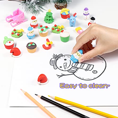 Kleeblatt 3D Assemblable Christmas Erasers 45 PCS - Santa Claus, Reindeer, Snowman, Christmas Tree Creative Gifts for Children - Image 2