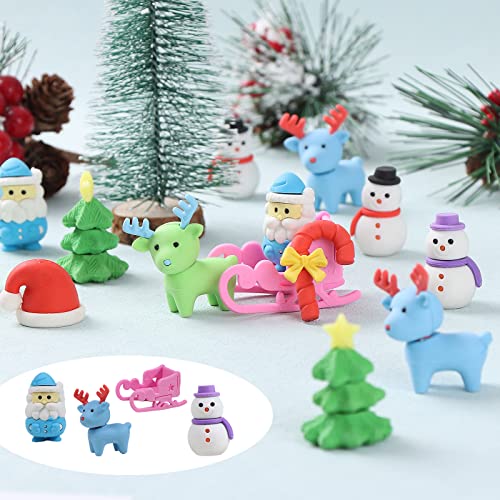 Kleeblatt 3D Assemblable Christmas Erasers 45 PCS - Santa Claus, Reindeer, Snowman, Christmas Tree Creative Gifts for Children - Image 4