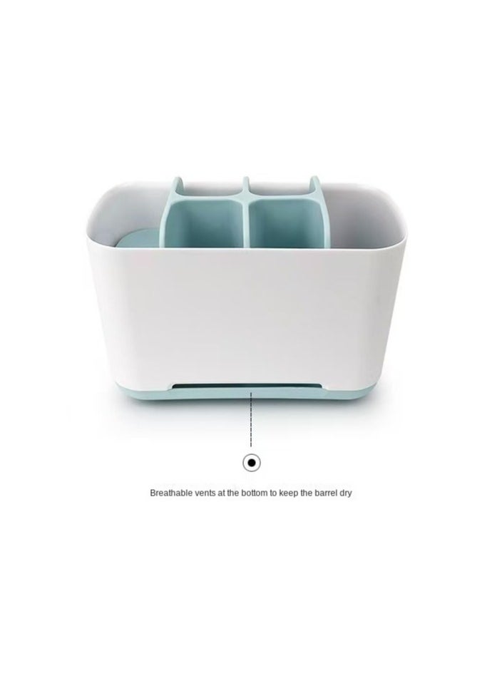 XiuWoo - Easy Store Toothbrush Holder Drain Storage Box White/Blue - Image 1