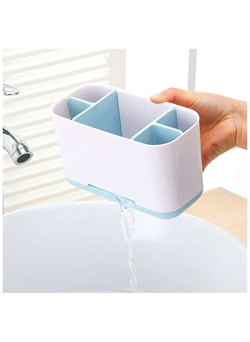 XiuWoo - Easy Store Toothbrush Holder Drain Storage Box White/Blue - Image 1