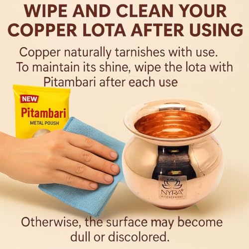 NYRA® Pure Copper Tamba Lota/Kalash Heavy Water Storage/Puja Purpose/Drinking Purpose/Copper lota/Pooja Essentials/Modern design - Rounded and Curved Glossy Finish (Small - 300 ML) - Image 3