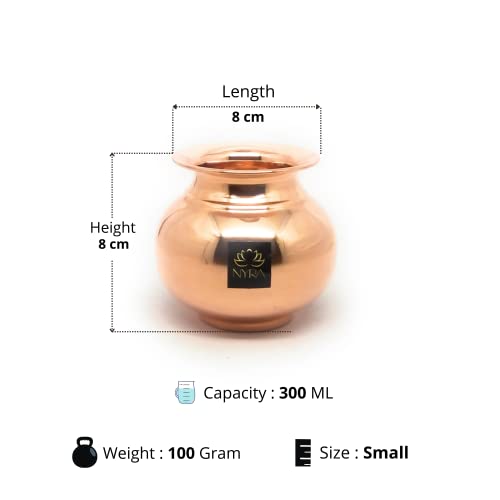 NYRA® Pure Copper Tamba Lota/Kalash Heavy Water Storage/Puja Purpose/Drinking Purpose/Copper lota/Pooja Essentials/Modern design - Rounded and Curved Glossy Finish (Small - 300 ML) - Image 5