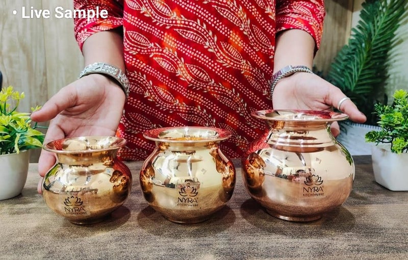 NYRA® Pure Copper Tamba Lota/Kalash Heavy Water Storage/Puja Purpose/Drinking Purpose/Copper lota/Pooja Essentials/Modern design - Rounded and Curved Glossy Finish (Small - 300 ML) - Image 2