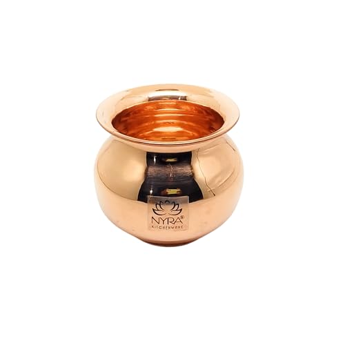 NYRA® Pure Copper Tamba Lota/Kalash Heavy Water Storage/Puja Purpose/Drinking Purpose/Copper lota/Pooja Essentials/Modern design - Rounded and Curved Glossy Finish (Small - 300 ML) - Image 1
