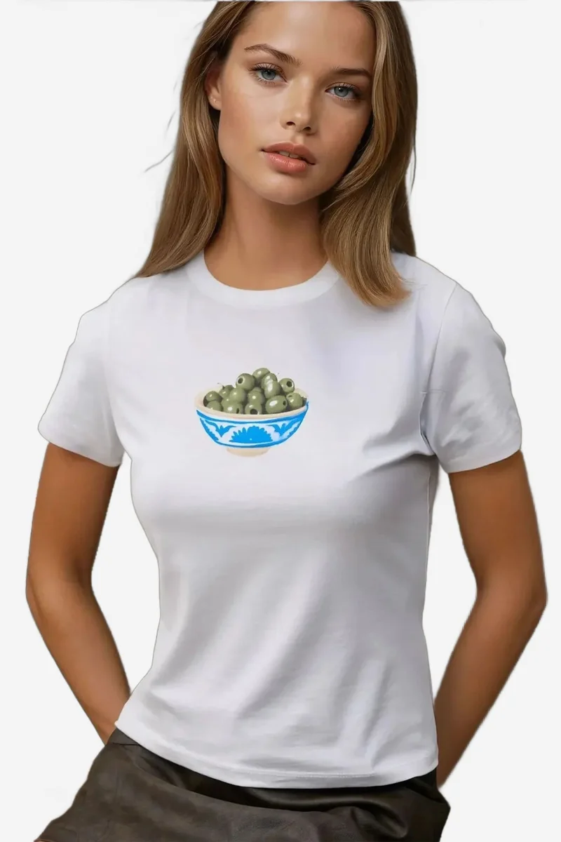 Hiccup Dusty White Crew Neck Printed Baby Tee for Women | Best Price UAE