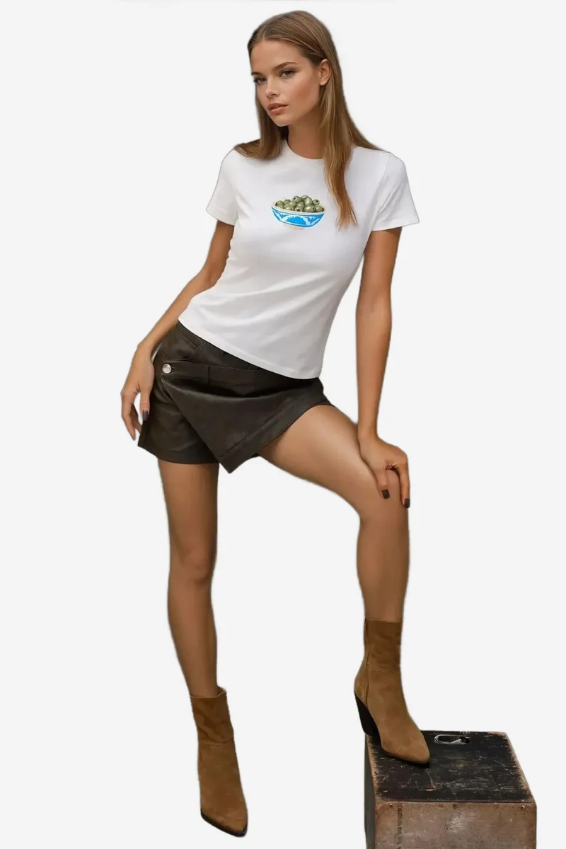 Hiccup Dusty White Crew Neck Printed Baby Tee for Women | Best Price UAE