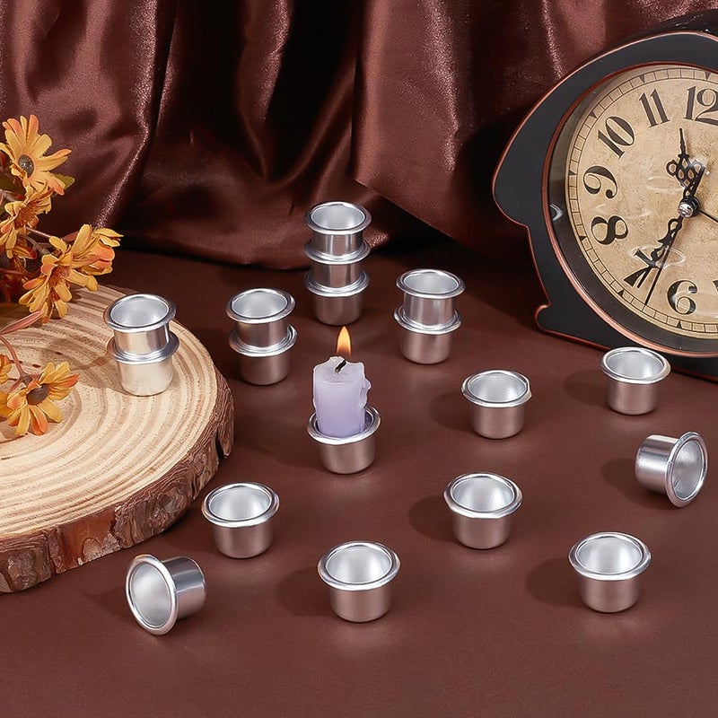 PH PandaHall 40pcs Mini Candle Cup Metal Candle Inserts Candlestick Holder Cups Drip Protectors Empty Case Candles Containers for Candles Making Wax Dripping Party Christmas Valentine Decor, 0.79" - Image 4