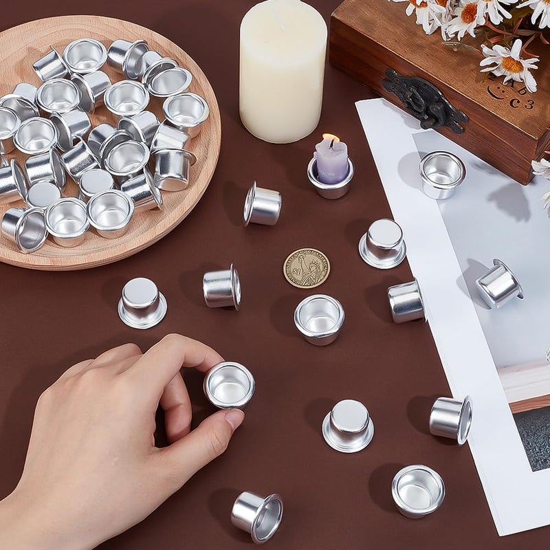 PH PandaHall 40pcs Mini Candle Cup Metal Candle Inserts Candlestick Holder Cups Drip Protectors Empty Case Candles Containers for Candles Making Wax Dripping Party Christmas Valentine Decor, 0.79" - Image 3
