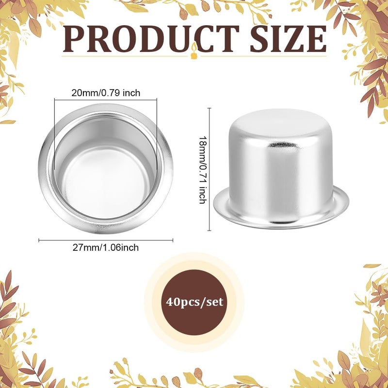 PH PandaHall 40pcs Mini Candle Cup Metal Candle Inserts Candlestick Holder Cups Drip Protectors Empty Case Candles Containers for Candles Making Wax Dripping Party Christmas Valentine Decor, 0.79" - Image 2