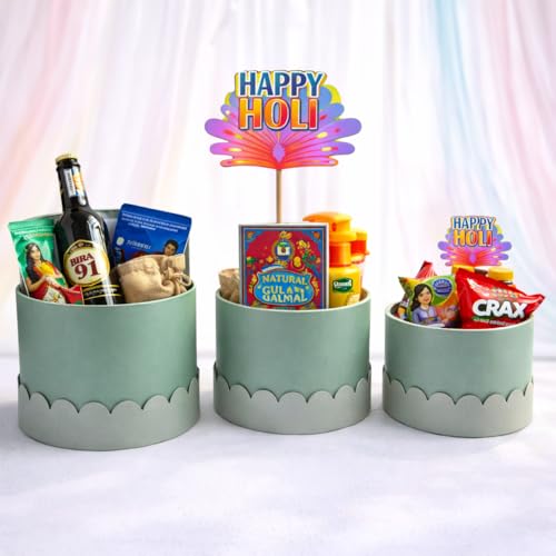 Oasis Pack of 3 Premium Round Gift & Flower Hamper Boxes With Scalloped Lid | Classic Bouquet Box for Flower Arrangements & Gift Hampers | Decorative Gift Packaging Box With Waterproof Liner - Baby Blue & Grey - Image 5