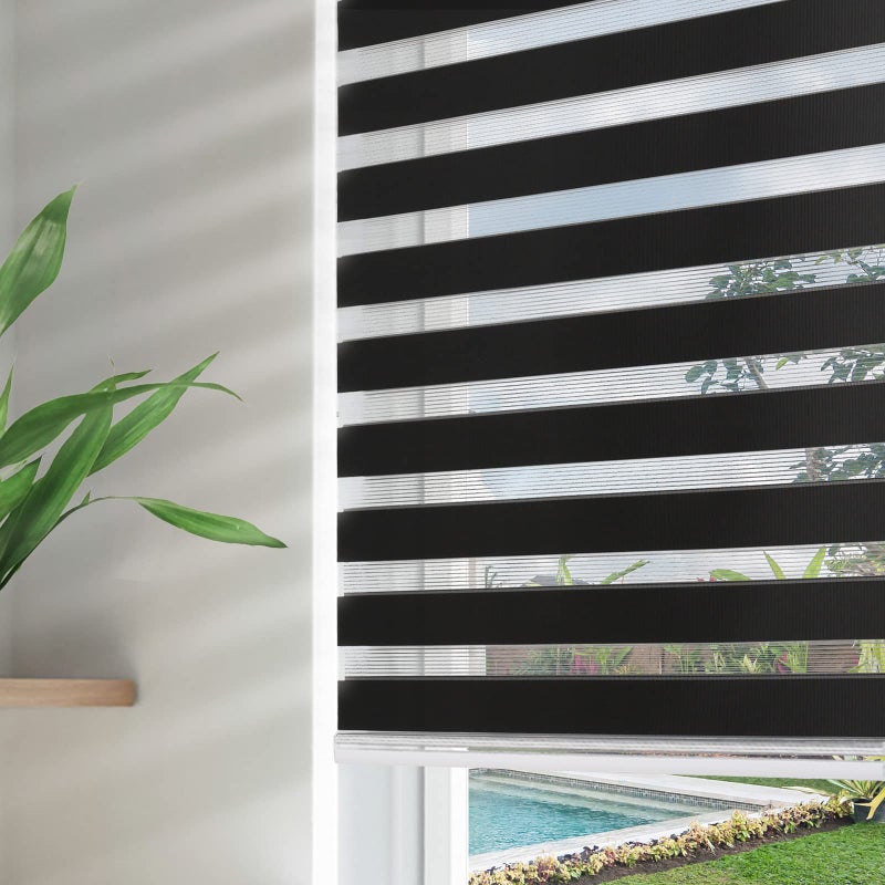 Joydeco Black Out Zebra Shades for Bedroom WindowsCordless Zebra Sheer Roller Mini Blinds Privacy Light Filtering Dual Layer for Home Office 23 W75 H