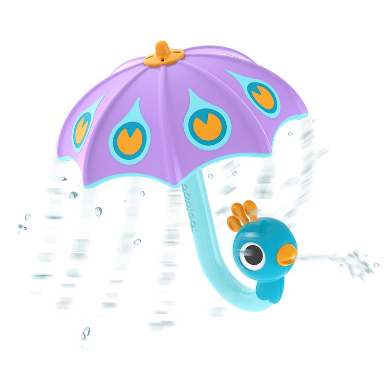 Yookidoo Yookidoo Baby Bath Toy Ages 13 Purple Peacock Umbrella Water Sprinkler with 3 Moving Pieces Mold Free Fill with Water for Bubbles Spinning Sprinkler Effects Toddler Bath Time Pool Fun 