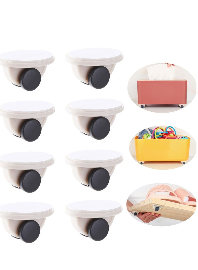 Y&D Self Adhesive Pulley, Single Row of Small Pulleys Storage Box Bottom Rollers Mobile Non-rotating Mini Pulley for Moving Boxes Trays Trash Cans DIY Universal Wheels (8 Pieces, White)  - Image 1