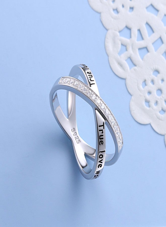 FLYOW Purity Ring S925 Sterling Silver True Love Waits Infinity Criss Cross Rings for Women Lady Size 10 - Image 4