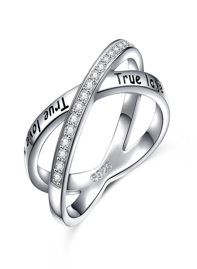 FLYOW Purity Ring S925 Sterling Silver True Love Waits Infinity Criss Cross Rings for Women Lady Size 10 - Image 1