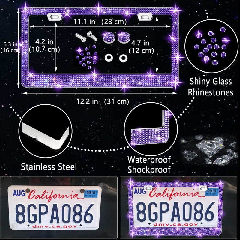 NBTEPEM 27 PCs Purple Violet Bling Car Accessories Set for Women, Steering Wheel Covers Universal Fit 15 Inch, Bling License Plate Frame, Bling Phone Holder, Bling Car Coasters - Image 4
