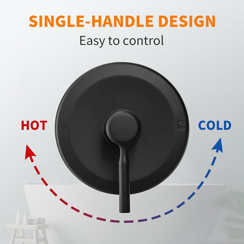 PROMOM Tub Shower Faucet Set Valve Included with 6-Inch Rain Shower Head and Tub Spout Single-Handle Tub and Shower Trim Kit Matte Black - Image 5
