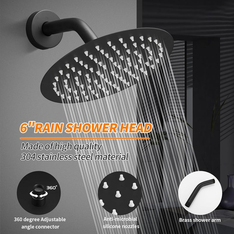 PROMOM Tub Shower Faucet Set Valve Included with 6-Inch Rain Shower Head and Tub Spout Single-Handle Tub and Shower Trim Kit Matte Black - Image 4