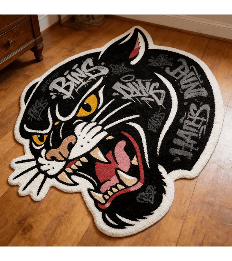 Irregular Velvet Carpet Mat 80x100cm NA1315 American Retro Tiger Letter Texture Design for Living Room Bedroom Soft Washable Floor Rug - Image 1