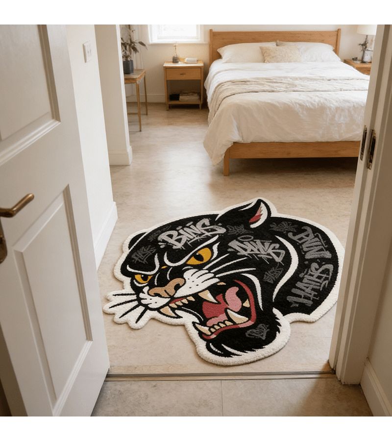 Irregular Velvet Carpet Mat 80x100cm NA1315 American Retro Tiger Letter Texture Design for Living Room Bedroom Soft Washable Floor Rug - Image 4