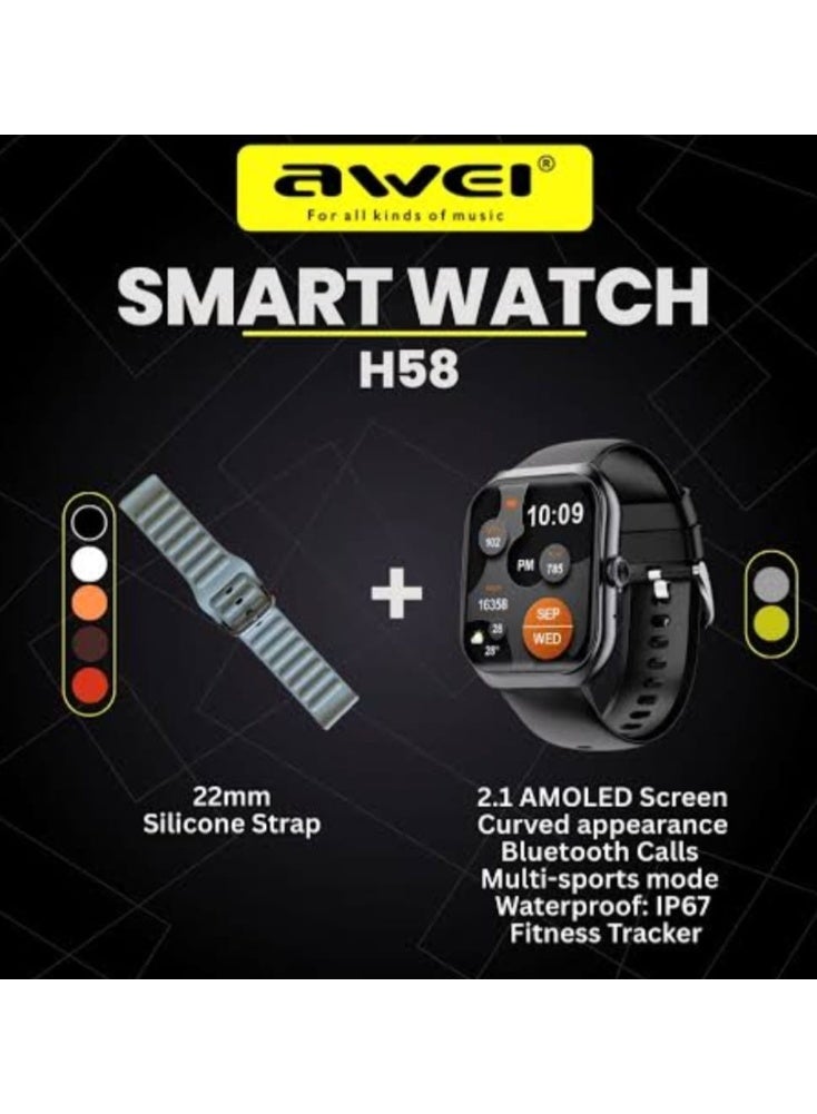Awei Original Awei H58 Smartwatch – 2.01-inch screen + Bluetooth calling + Wireless charging with sports mode + IP68 water resistance with speaker + 100% Arabic notifications with microphone + Music storage - Image 2