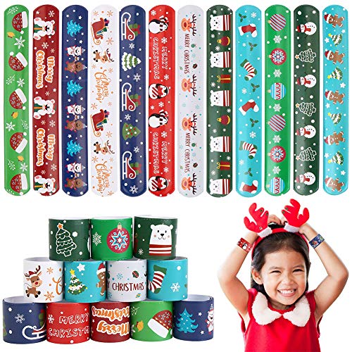 CCINEE Christmas Slap BraceletsXmas Slap Wristbands Snata Claus Reindeer for Christmas Party Gift Bag Filler Giveaways48PCS - Image 1