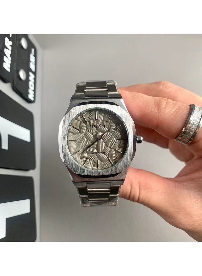بيستوين Large relief dial quartz watch steel band retro small square watch - Image 4