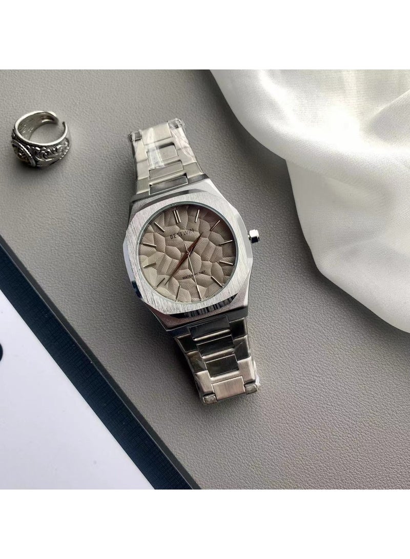 بيستوين Large relief dial quartz watch steel band retro small square watch - Image 2