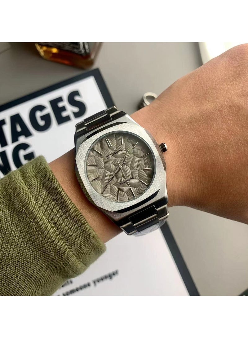 بيستوين Large relief dial quartz watch steel band retro small square watch - Image 3