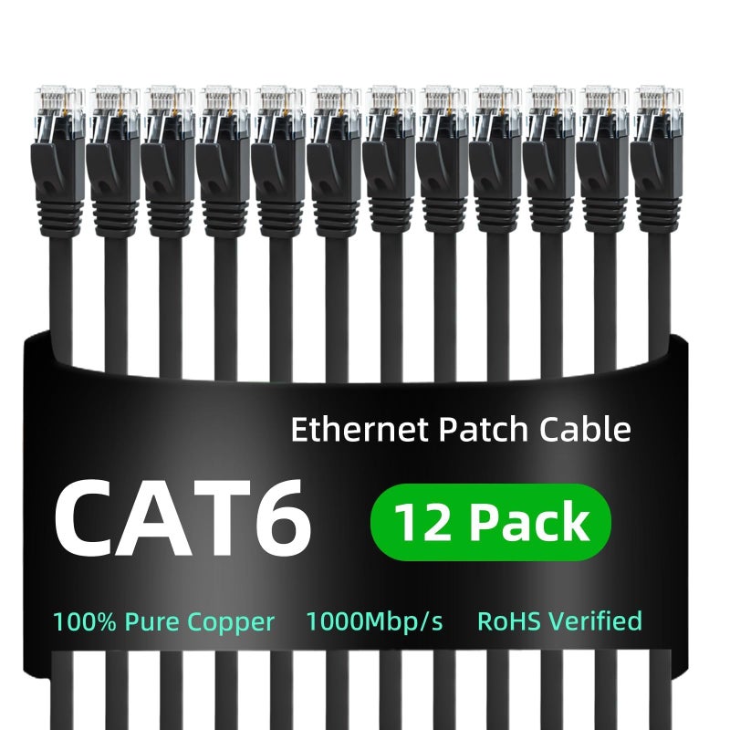 Yauhody CAT 6 Ethernet Cable 3ft 12Pack Black High Speed Solid Flat CAT6 Gigabit Internet Network LAN Patch Cords Bare Copper Snagless RJ45 Connector for Modem Router Computer3ft12PackBlack - Image 2
