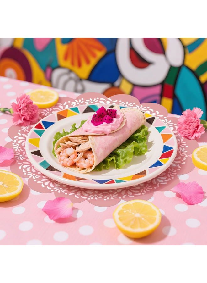 Stuffygreenus 100 Pcs Pink Platos De Barro Mexicanos Paper Placemats 13.5 Inches Cielito Lindo Party Decoration Disposable Scalloped Cinco De Mayo Paper Placemats for Fiesta Mexican Baby Shower Decor - Image 5
