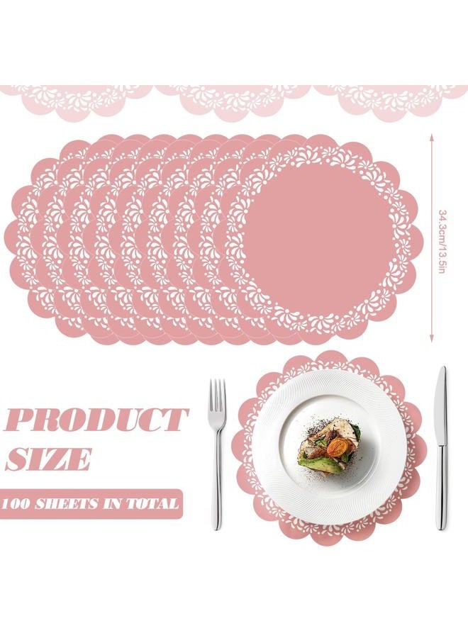 Stuffygreenus 100 Pcs Pink Platos De Barro Mexicanos Paper Placemats 13.5 Inches Cielito Lindo Party Decoration Disposable Scalloped Cinco De Mayo Paper Placemats for Fiesta Mexican Baby Shower Decor - Image 2