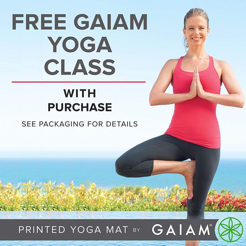 Gaiam Yoga Mat Non Slip 5mm Thick Print Mat for Yoga Pilates Floor Workouts Colorful Printed Design PVC Free Lightweight 68 x 24 Includes Free Online Yoga Class - Image 4