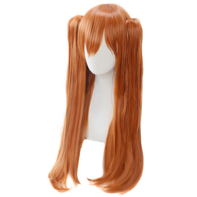 C-ZOFEK Womens Long Orange Cosplay Wig With 2 Detachable Ponytails Straight Hair Great Gift (Orange) - Image 5