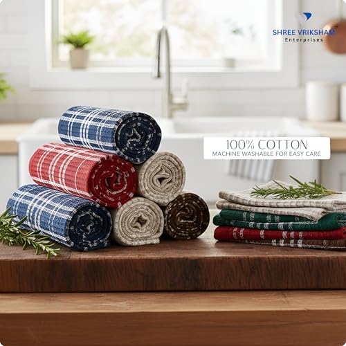 Shree Vriksham Enterprises Vriksham Premium Set of 6-Piece Pure Cotton Dish Towels - Highly Absorbent, Quick-Dry & Multipurpose Kitchen Cleaning Cloths,18 x 18 inch (6, Multi 18x18) - Image 4