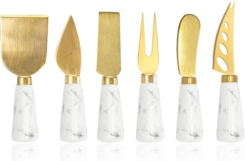 Apusu Charcuterie Board Accessories - 6 Piece Cheese Knife Set With Marble Handle - Spreader and Butter Knives for Cheese Kit Cutter (Marble) - Image 1