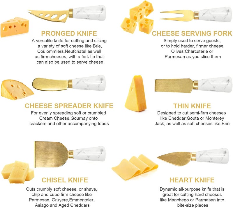 Apusu Charcuterie Board Accessories - 6 Piece Cheese Knife Set With Marble Handle - Spreader and Butter Knives for Cheese Kit Cutter (Marble) - Image 3