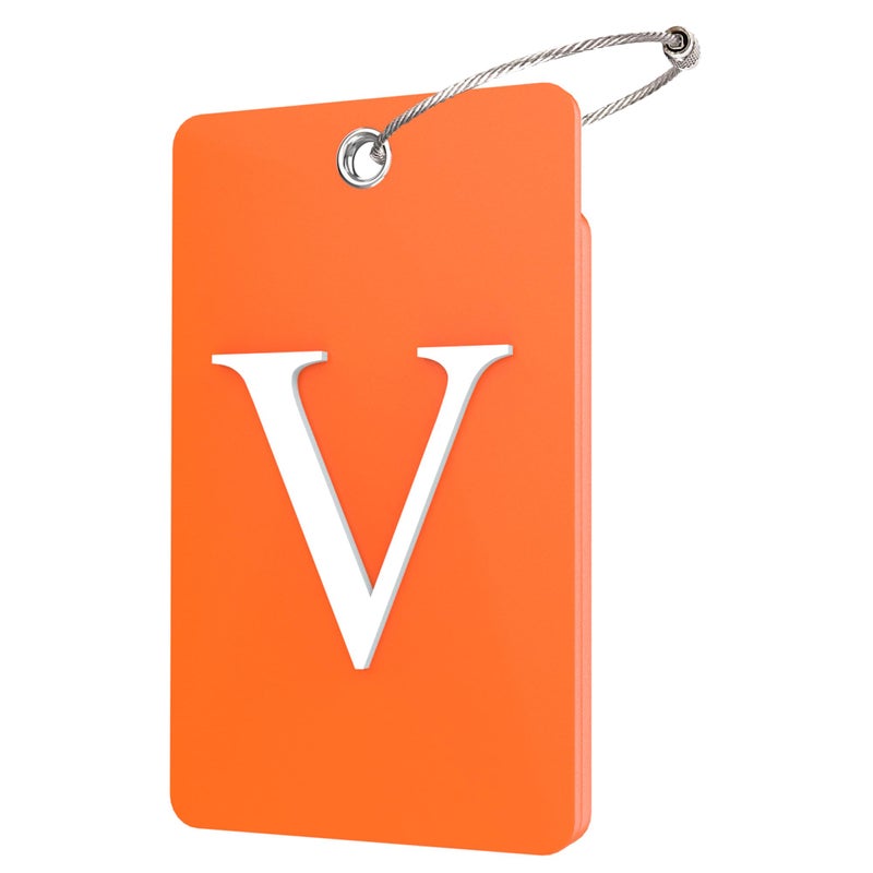 Gostwo 2 Pack Luggage Tags for Suitcases 26 Initial Letter Travel Luggage Baggage Identification Labels ID Tag Fully Bendable Tags with Stainless Steel Loop Orange Letter V - Image 3