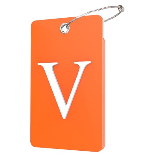 Gostwo 2 Pack Luggage Tags for Suitcases 26 Initial Letter Travel Luggage Baggage Identification Labels ID Tag Fully Bendable Tags with Stainless Steel Loop Orange Letter V - Image 1