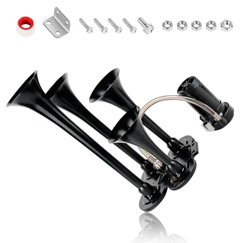 OVANOH 150db 12V Train Horn Kit，4 Speakers， Air Horn With Compressor Compatible For Trucks Cars Semi Trailers Pickup Motorhome SUV Truck Train And Other Vehicles， Ultra Loud BD - Image 1