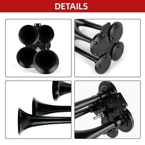 OVANOH 150db 12V Train Horn Kit，4 Speakers， Air Horn With Compressor Compatible For Trucks Cars Semi Trailers Pickup Motorhome SUV Truck Train And Other Vehicles， Ultra Loud BD - Image 2