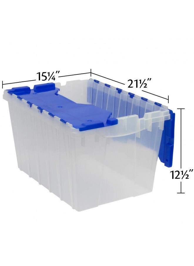 Akro-Mils - Akro-Mils 66486 12-Gallon Plastic Stackable Storage Keepbox Tote Container with Attached Hinged Lid, 21-1/2-Inch x 15-Inch x 12-1/2-Inch, Clear/Blue - Image 1
