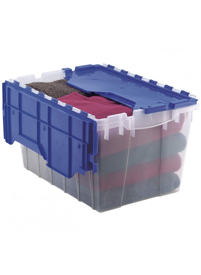 Akro-Mils - Akro-Mils 66486 12-Gallon Plastic Stackable Storage Keepbox Tote Container with Attached Hinged Lid, 21-1/2-Inch x 15-Inch x 12-1/2-Inch, Clear/Blue - Image 1