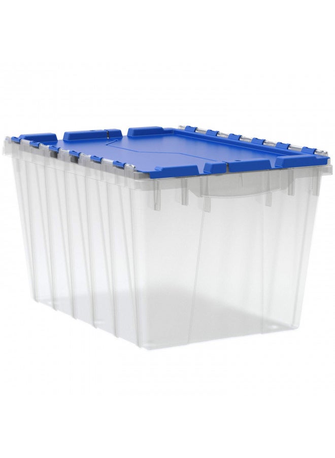 Akro-Mils - Akro-Mils 66486 12-Gallon Plastic Stackable Storage Keepbox Tote Container with Attached Hinged Lid, 21-1/2-Inch x 15-Inch x 12-1/2-Inch, Clear/Blue - Image 1