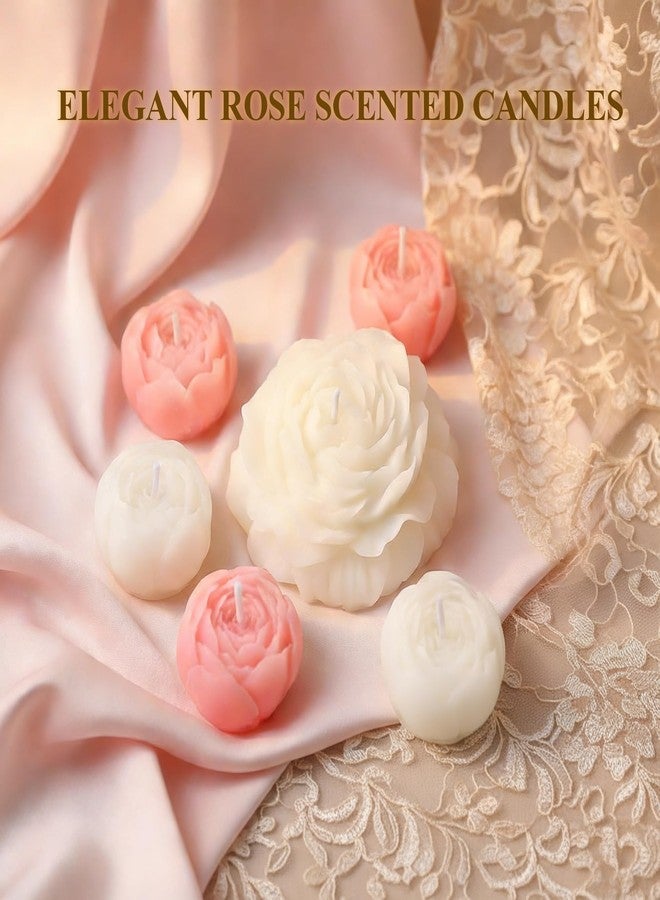 SRCVYLT 6-Pack Flower Candles Set, Rose Peony Shaped Scented Floral Candle Handmade Aromatherapy for Valentine's Day Wedding Home Decor (White & Pink) - Image 3