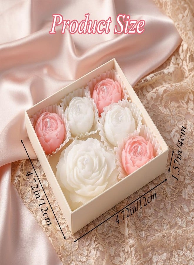 SRCVYLT 6-Pack Flower Candles Set, Rose Peony Shaped Scented Floral Candle Handmade Aromatherapy for Valentine's Day Wedding Home Decor (White & Pink) - Image 2
