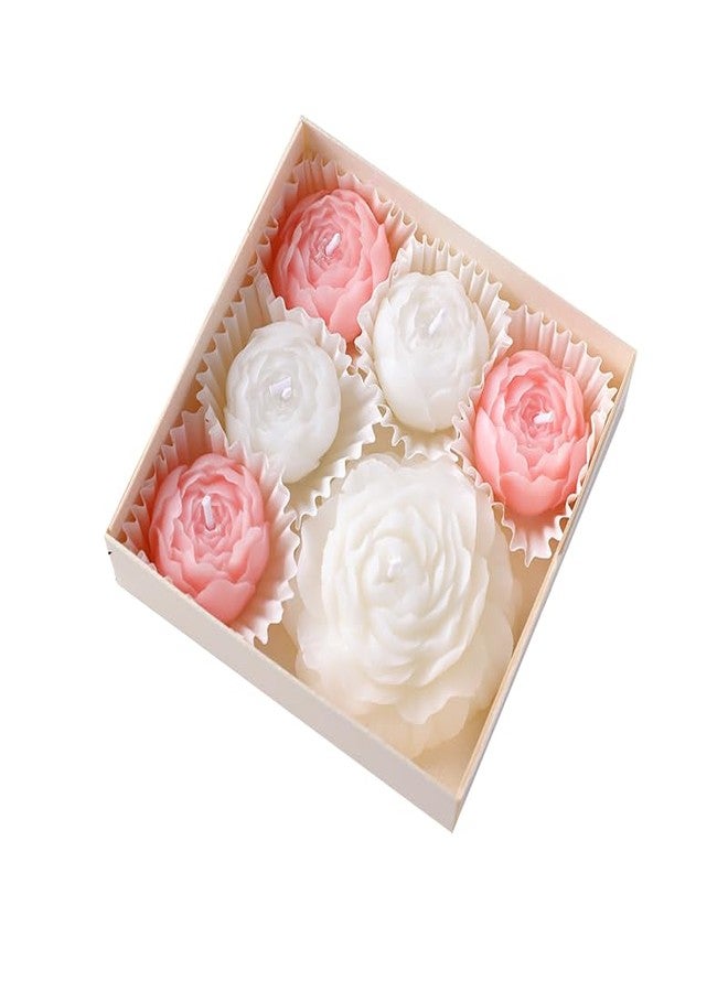 SRCVYLT 6-Pack Flower Candles Set, Rose Peony Shaped Scented Floral Candle Handmade Aromatherapy for Valentine's Day Wedding Home Decor (White & Pink) - Image 1