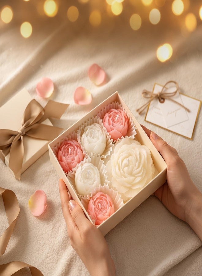 SRCVYLT 6-Pack Flower Candles Set, Rose Peony Shaped Scented Floral Candle Handmade Aromatherapy for Valentine's Day Wedding Home Decor (White & Pink) - Image 4