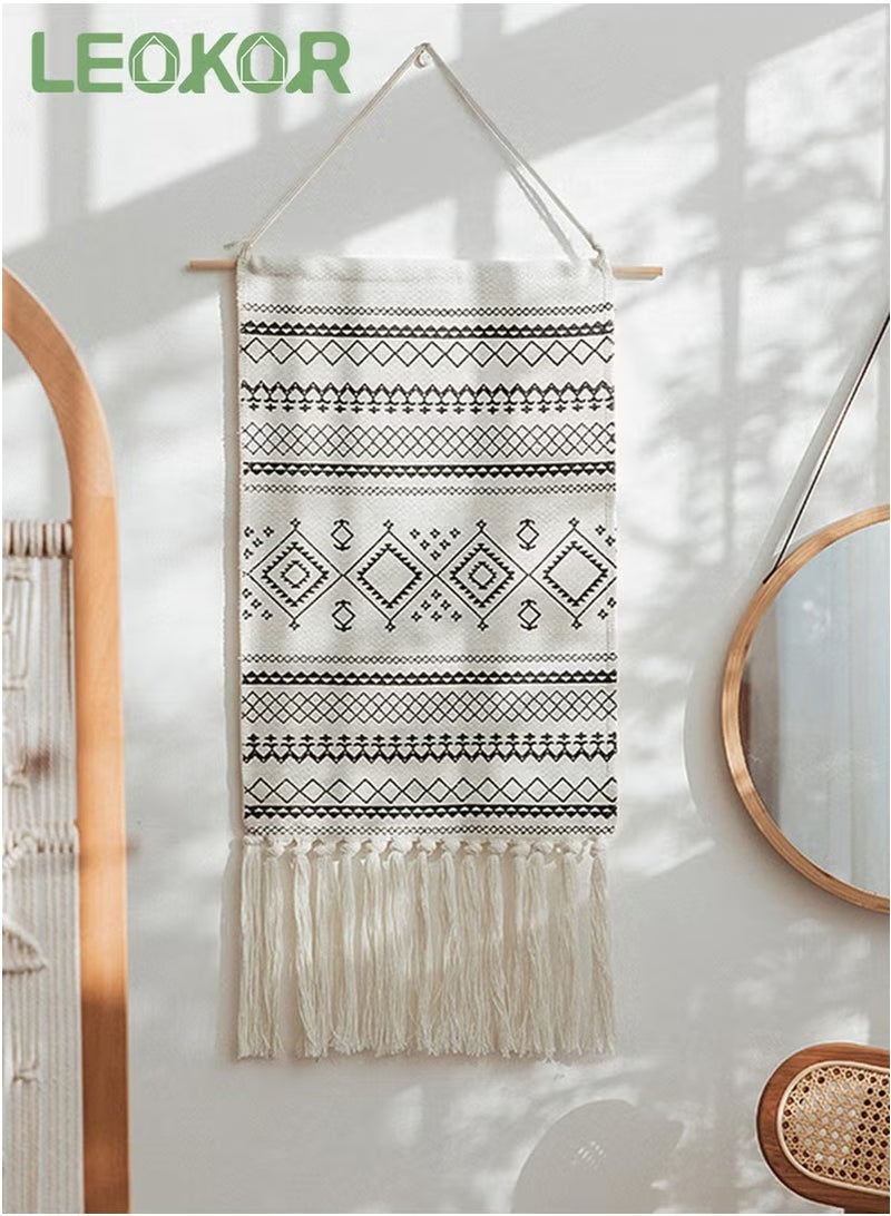 ليوكور لوحة فنية معلقة على الحائط بتصميم بوهيمي مع شرابات لتزيين جدران منزل ريفي، مقاس 70×41.5 سم - Image 1